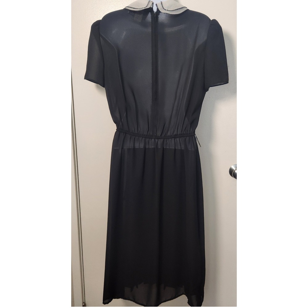 Vtg 80s Donna Morgan Small Pleated Sheer Chiffon Midi Dress Peter Pan Collar - Picture 2 of 15